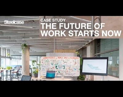 Cover Page of a case study of Steelcase having the view of a furnished office space