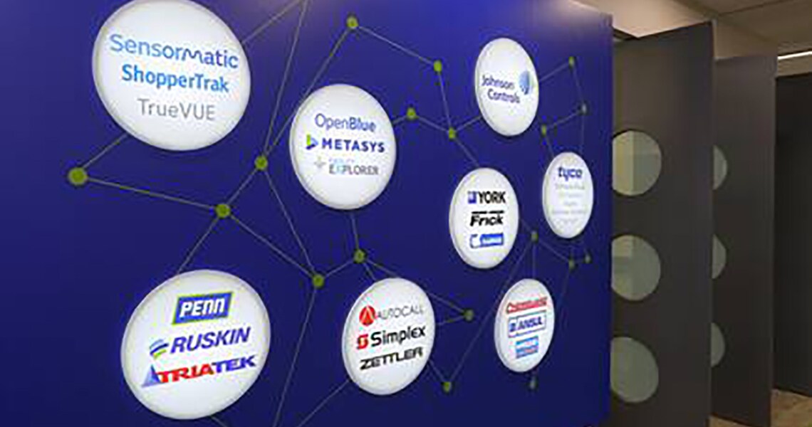 Johnson Controls and its subsidiaries are displayed on the wall