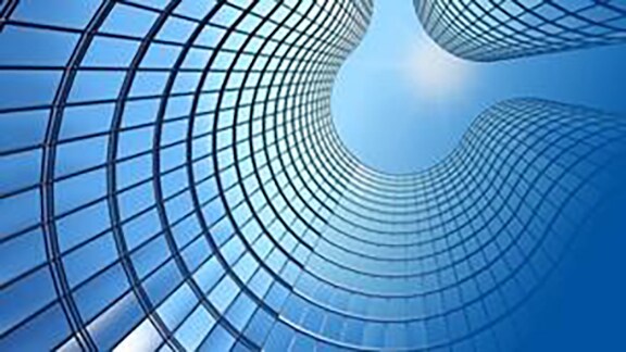 Bottom view of modern skyscraper