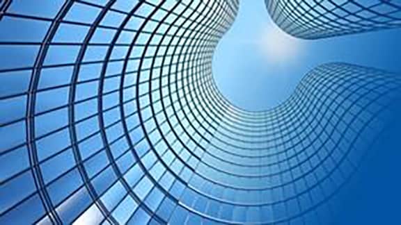 Bottom view of modern skyscraper
