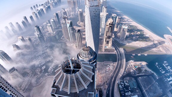 Aerial view of Dubai city covering Burj Khalifa and other buildings