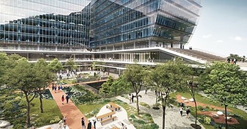 Aerial view of the modern corporate building campus