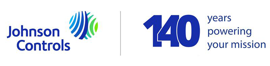 Johnson Controls logo representing 140  years