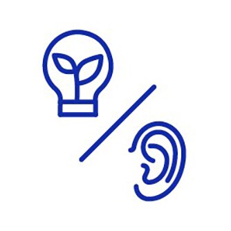 Icon of a ear and light bulb with green plant 