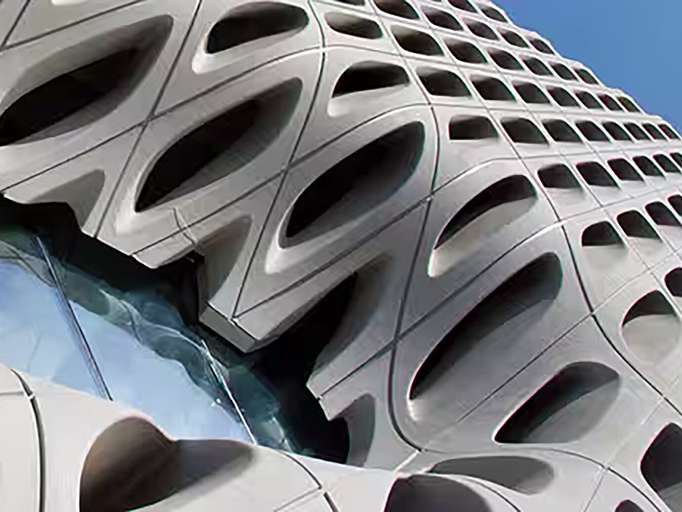 Bottom up view of the building,The Broad, a contemporary art museum located in downtown Los Angeles, California.