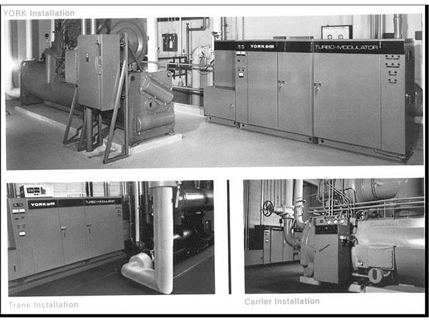 Displays of different installations of chillers