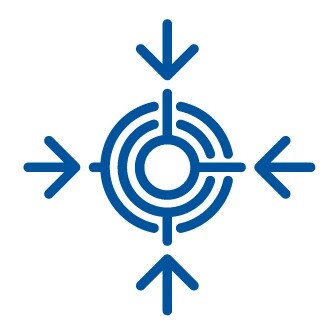 Icon of target with arrows coming from different directions to central point