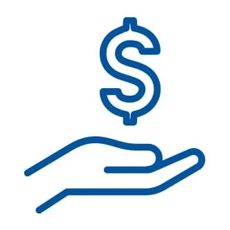 Icon of hand and a dollar symbol