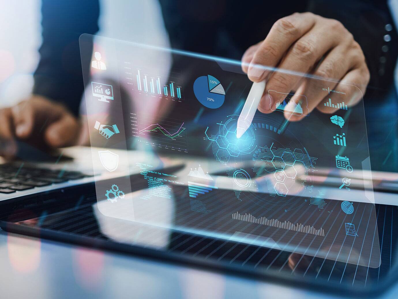 Close-up of a person's hand working on the Augmented Reality features 