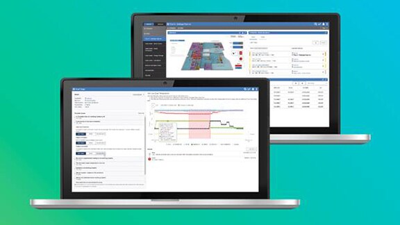 Display of a software solution for monitoring and managing industrial equipment
