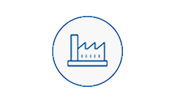 Icon of a factory enclosed within a circle