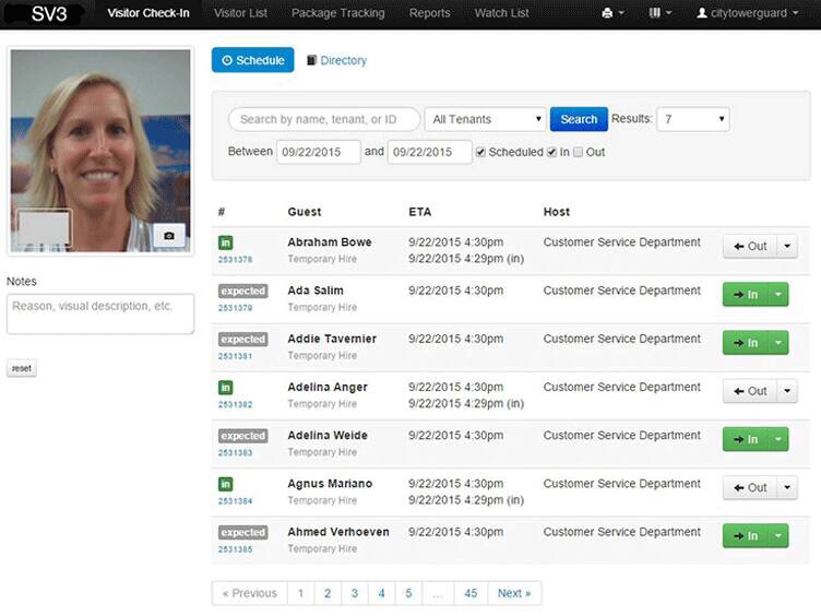 Visitor management features displayed on monitor 