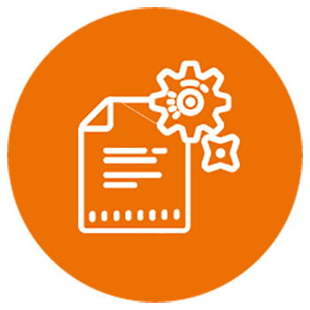 Icon of a sheet of paper with a gear