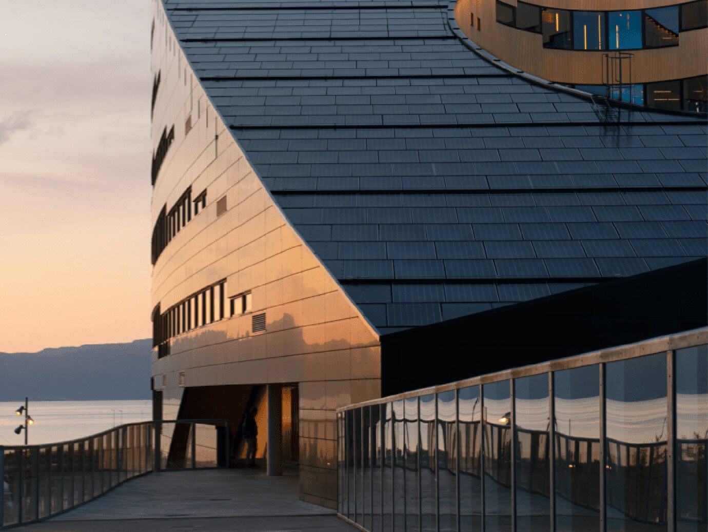 Walkway to the Powerhouse Brattørkaia in Trondheim, Norway