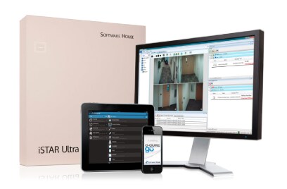 Istat security devices next to a desktop monitor displaying security information