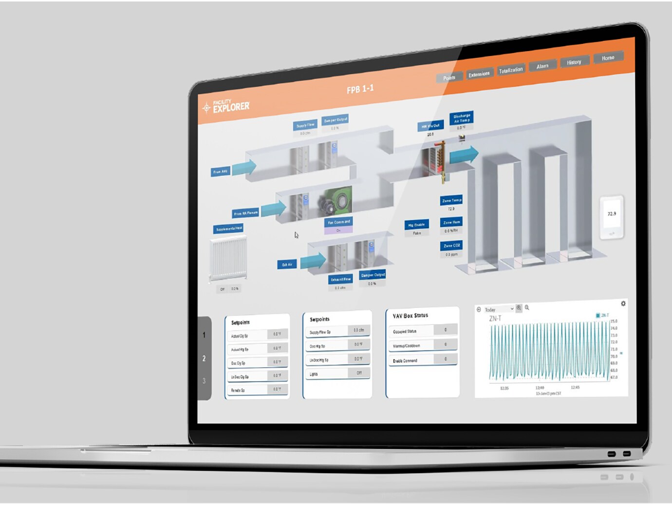 Facility Explorer software interface on laptop